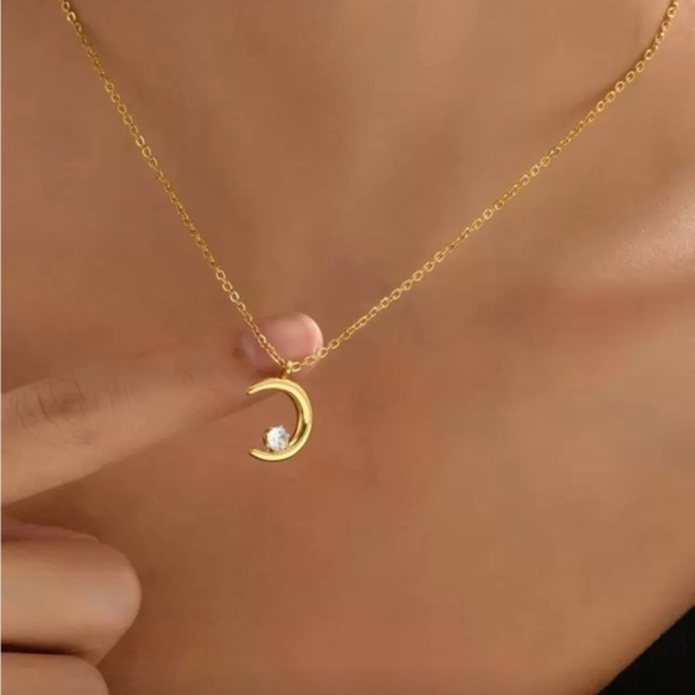 Moon cz necklace- -crescent delicate dainty